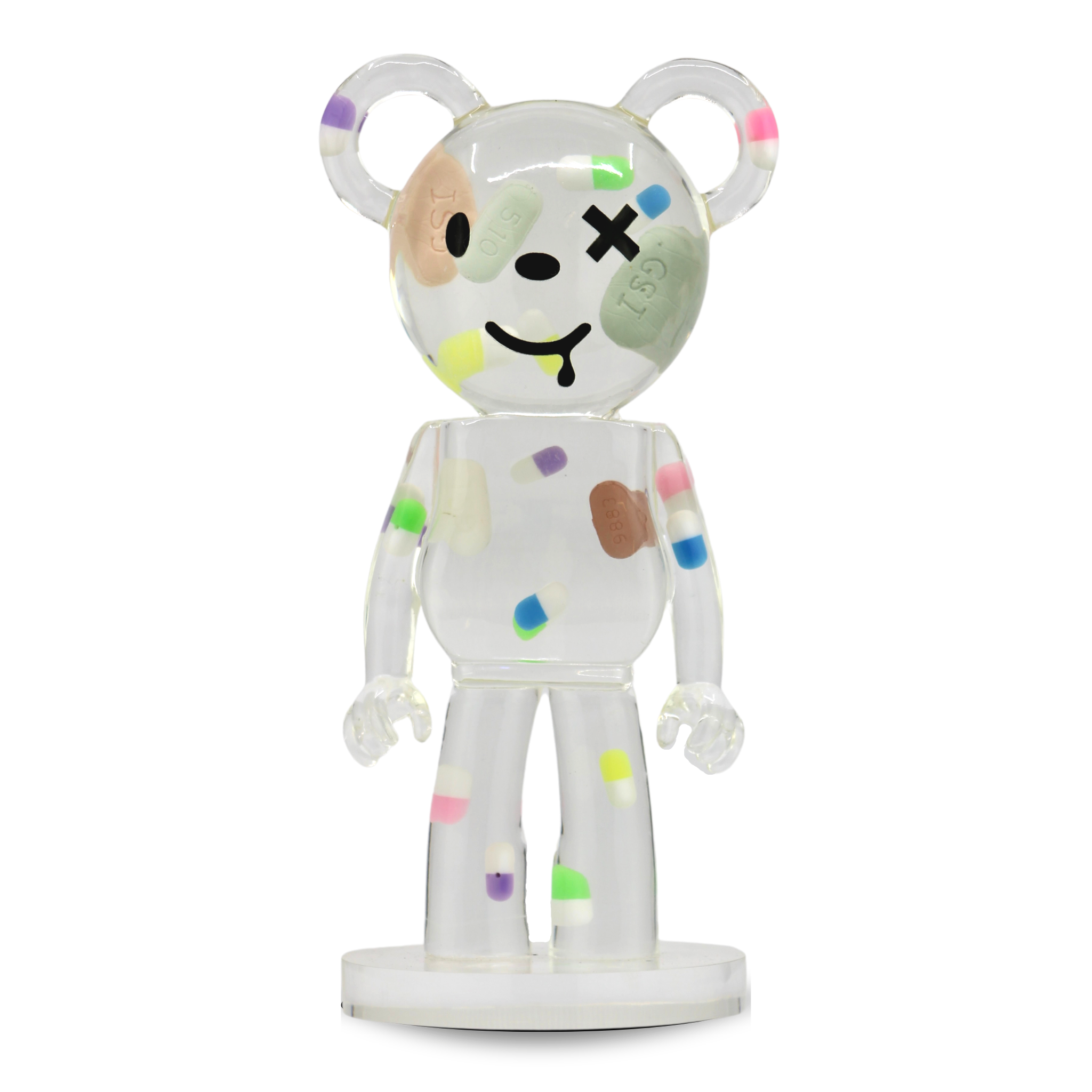 Pill BearMouse handmade transparent resin sculptural home décor piece with floating pill details