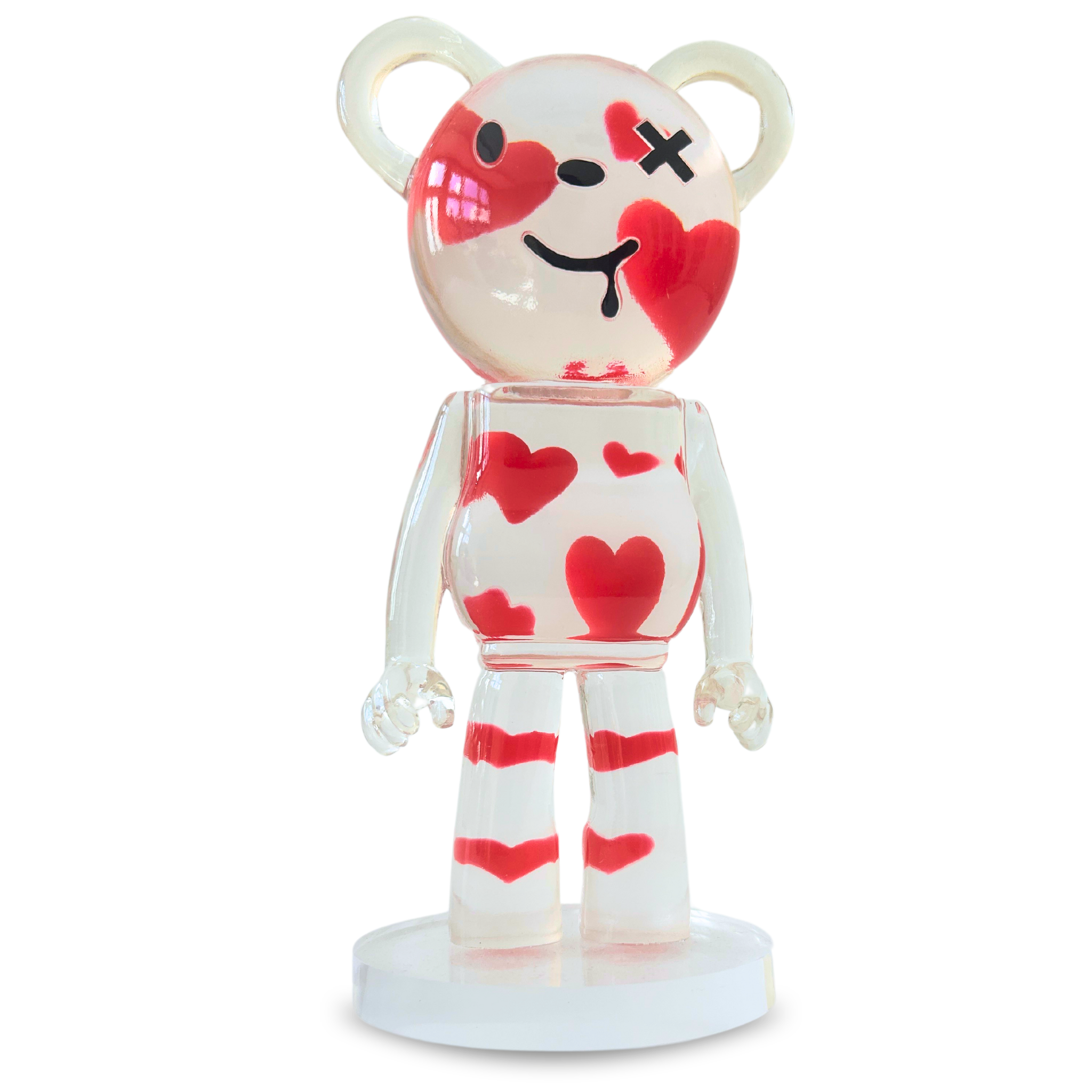 LovedUp BearMouse handmade transparent resin sculptural home décor piece with floating red heart details