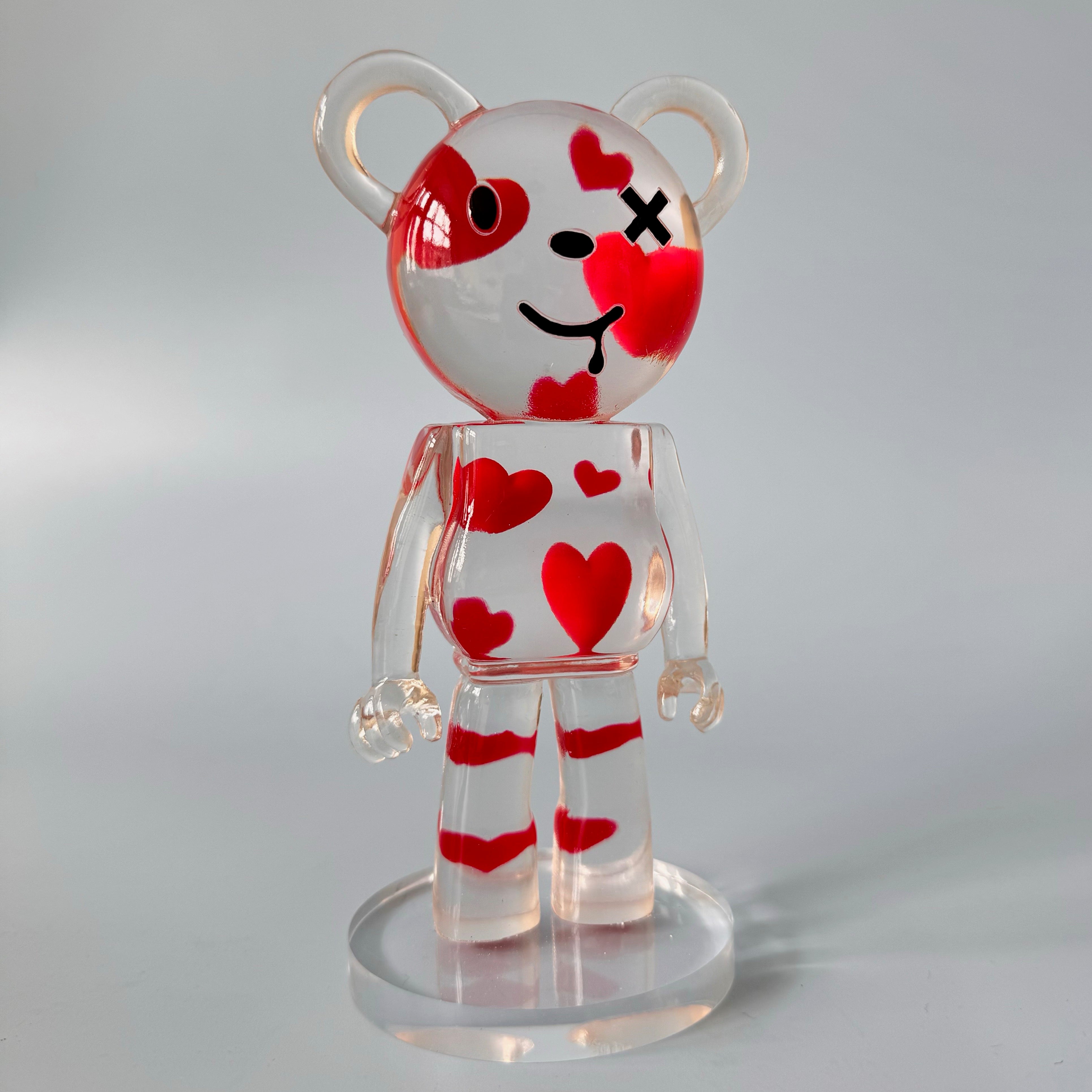 Transparent LovedUp BearMouse decorative object with floating red hearts