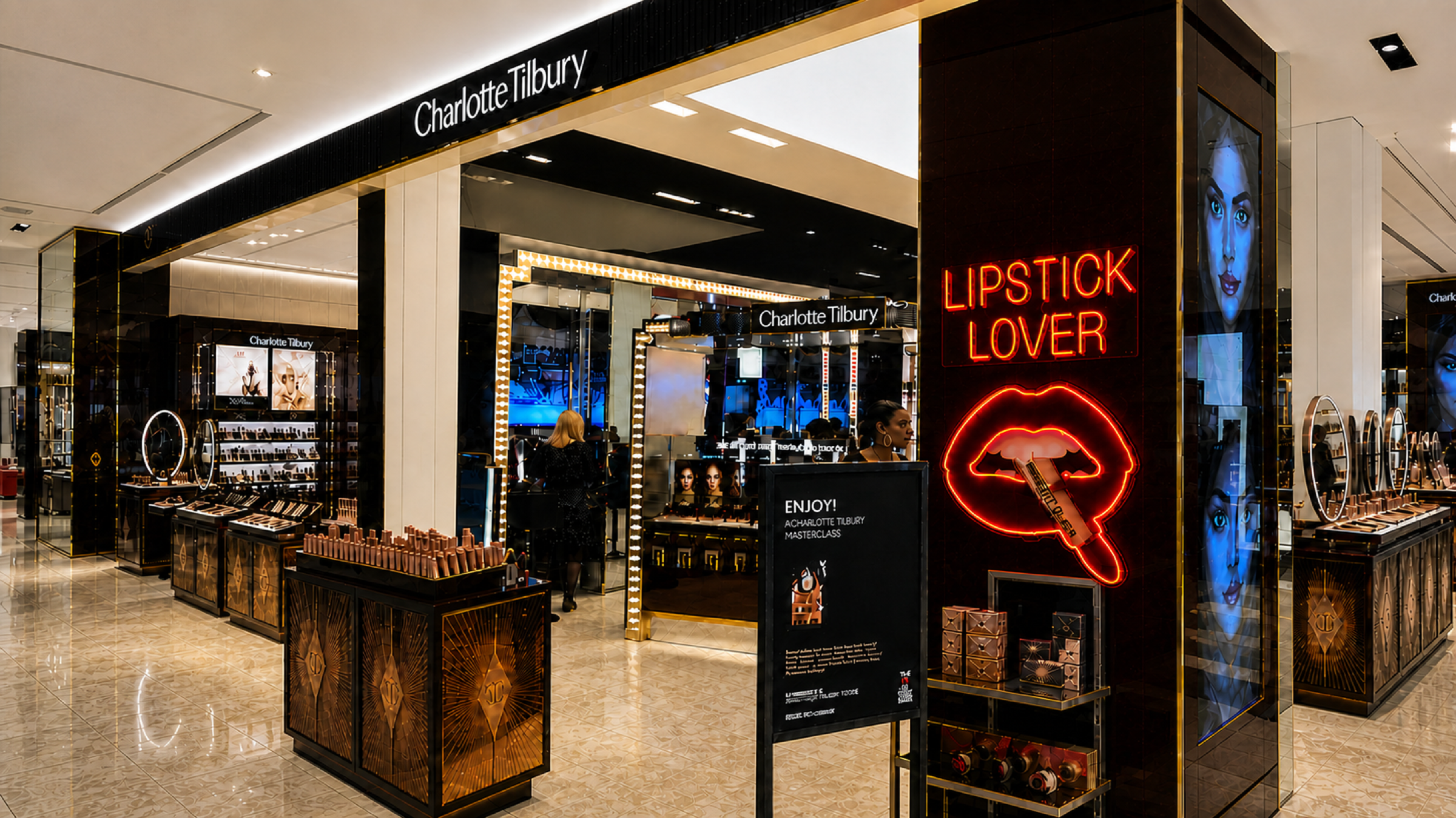 BAG&BONES neon installation for Charlotte Tilbury in a premium retail setting