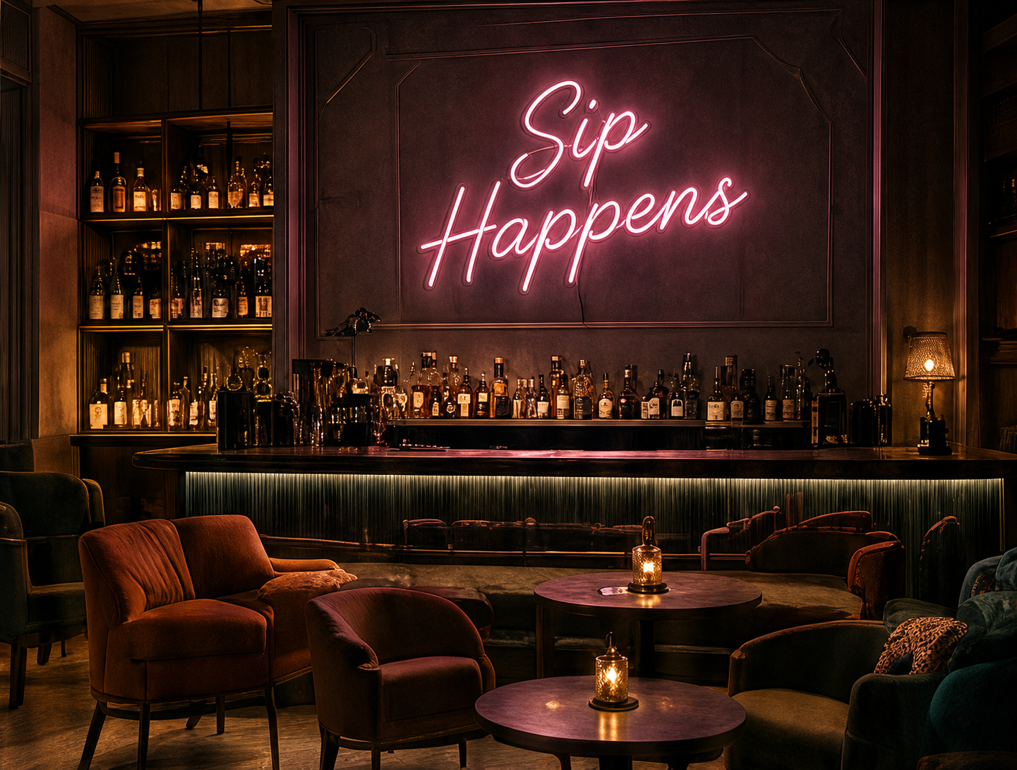 Hotel bar with bespoke neon sign