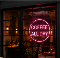 Bespoke neon sign arranged for a shop window display