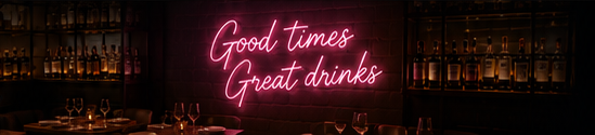 Neon sign illuminating a bar