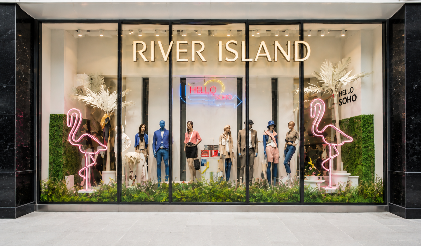 BAG&BONES bespoke neon integrated into a Charlotte Tilbury retail display