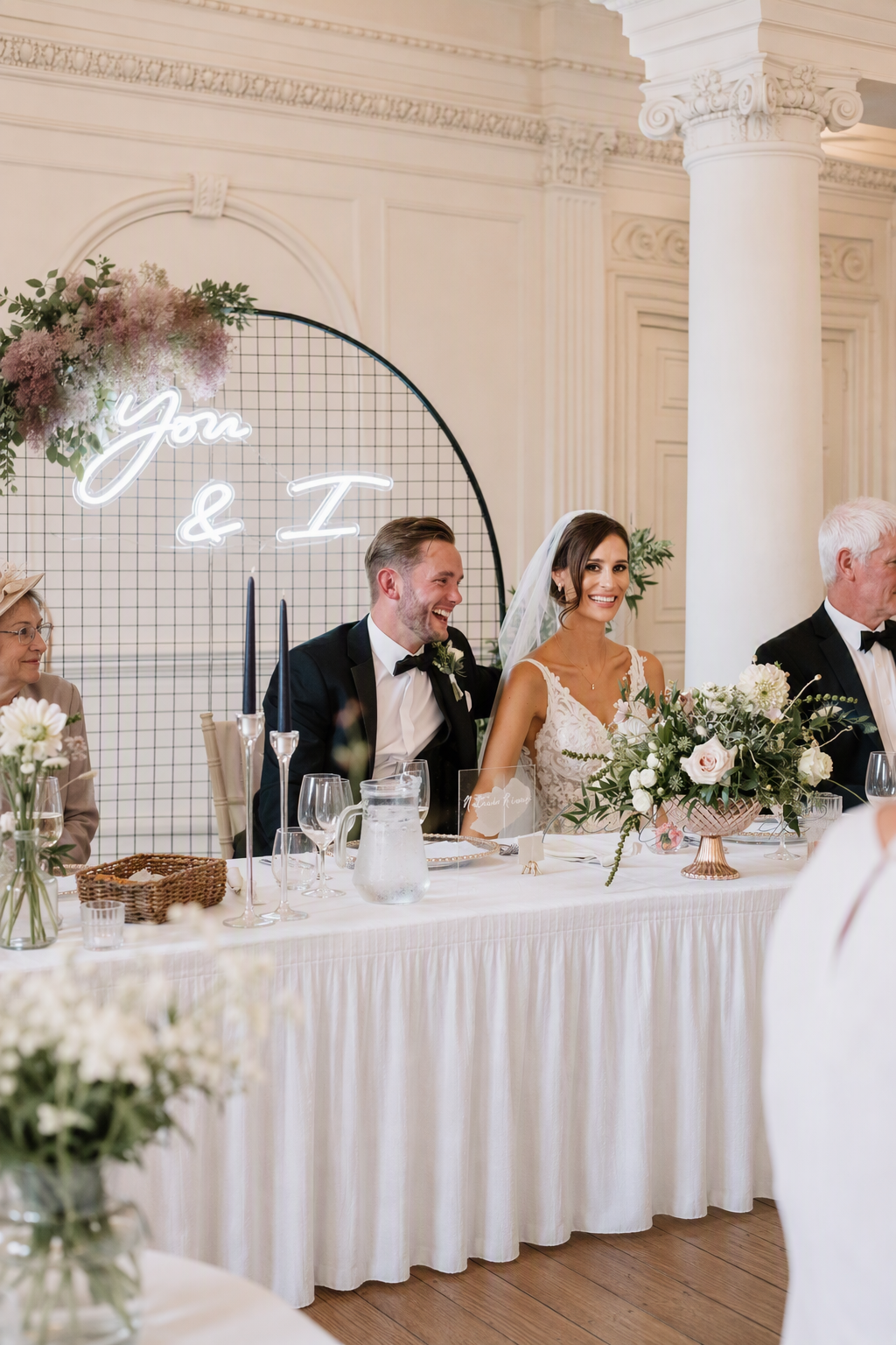 Bespoke BAG&BONES wedding neon sign displayed at a real wedding.