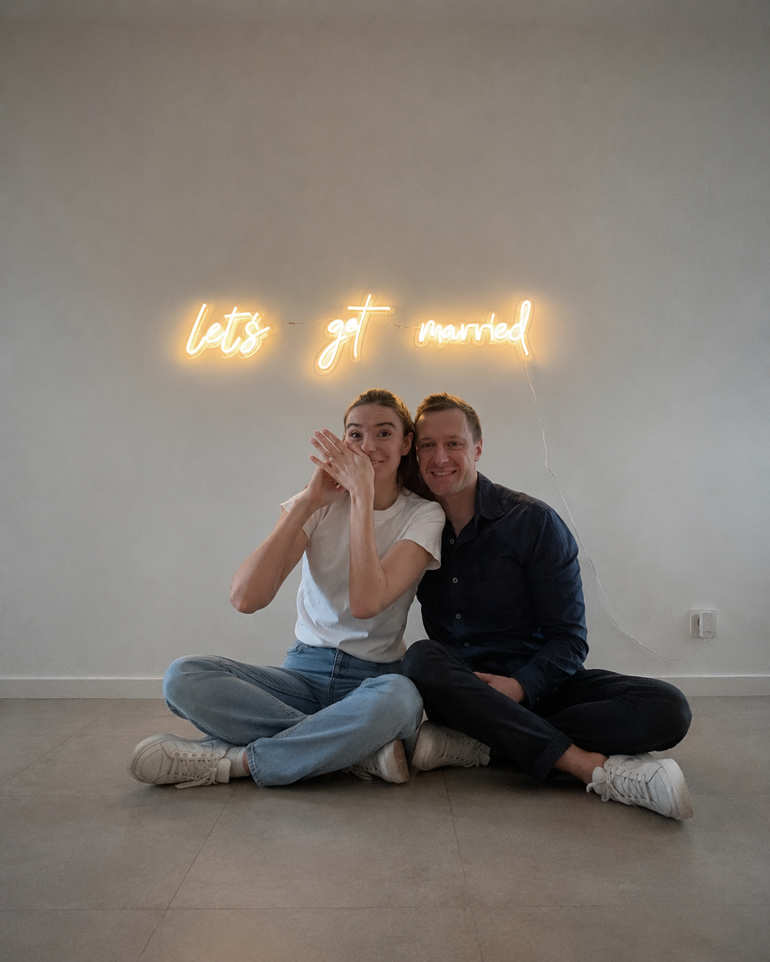 Bespoke BAG&BONES wedding neon sign displayed at a real wedding.