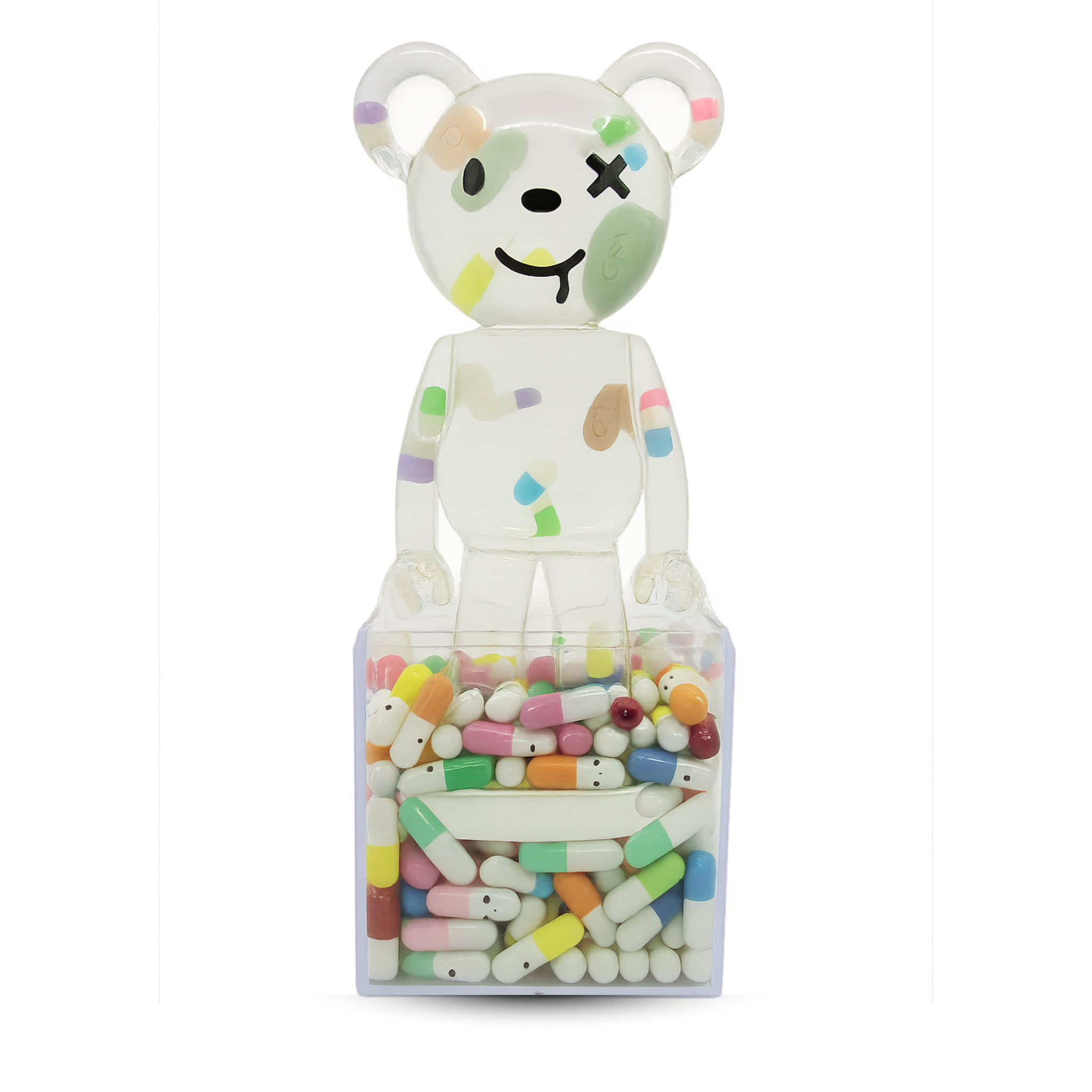 Pill BearMouse handmade transparent resin sculpture with acrylic pill box and fake pills