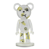 BitBear handmade transparent resin sculptural home décor piece with suspended gold-coloured Bitcoin symbols