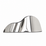Horizon sculptural vase by BAG&BONES featuring a polished stainless steel finish and flowing organic silhouette on a white background.