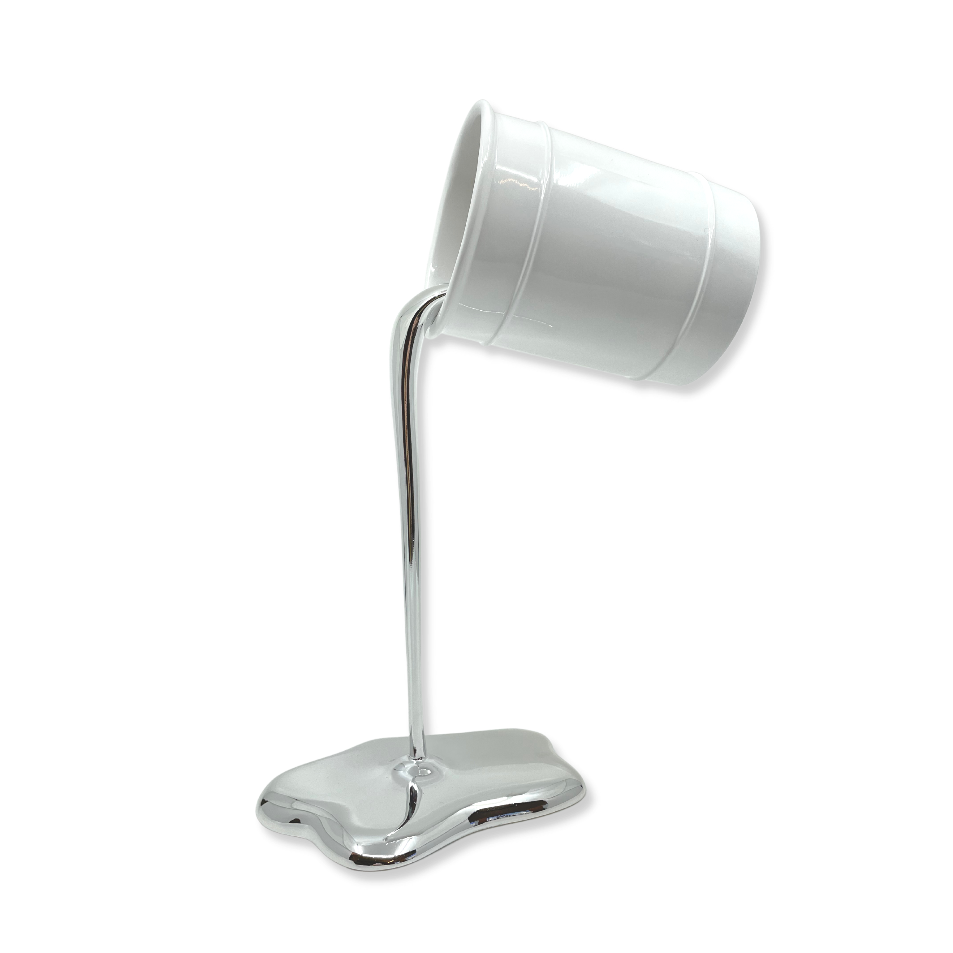 The Silver Paint Pot handmade sculptural home décor piece with white pot and glossy silver drip effect