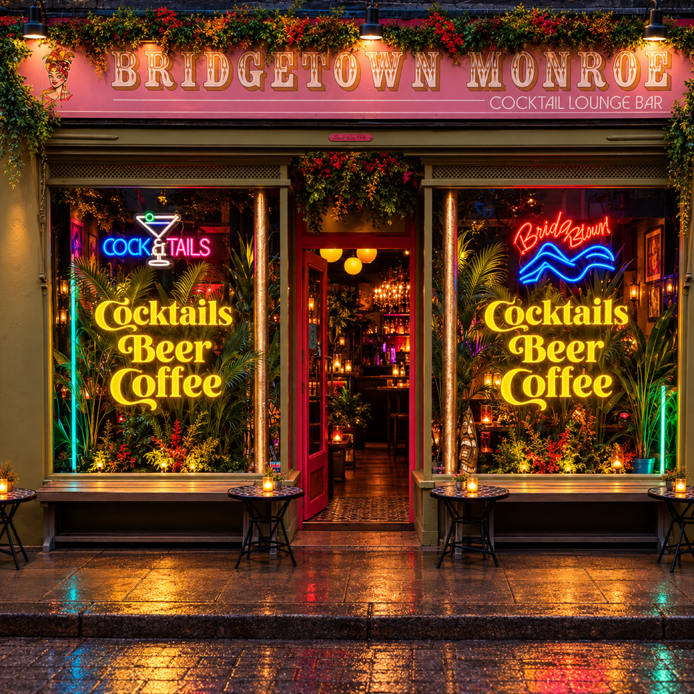 Bespoke neon window sign for a hospitality venue
