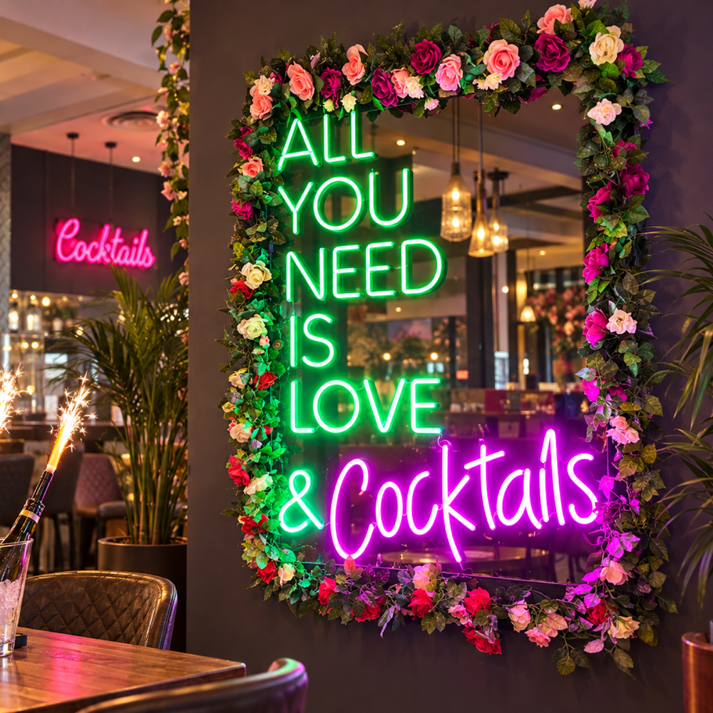 Bespoke neon feature wall in a bar
