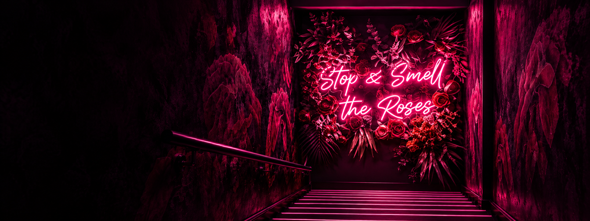 Neon sign illuminating a bar