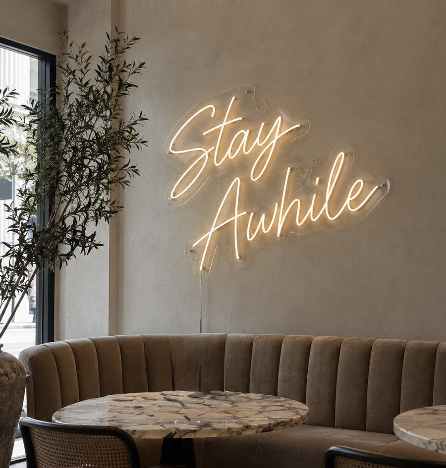 Statement neon feature wall in a commercial interior