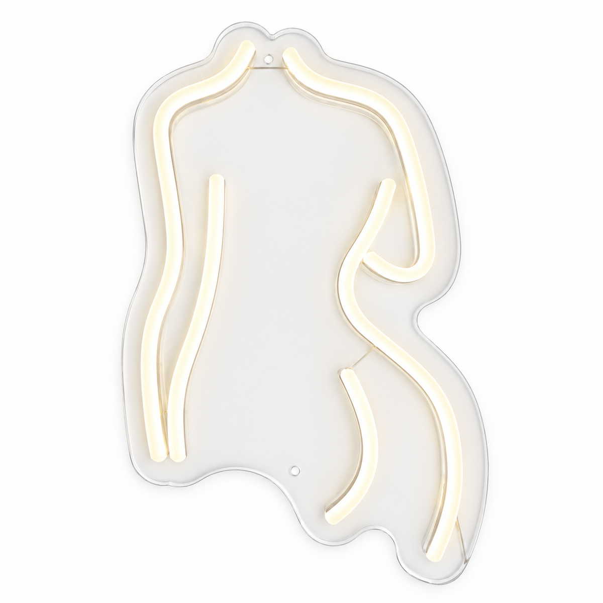 The Body LED neon sign by BAG&BONES illuminated in warm white on a white background