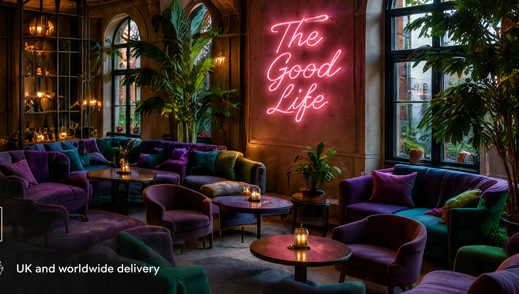 Hotel lounge with bespoke neon sign