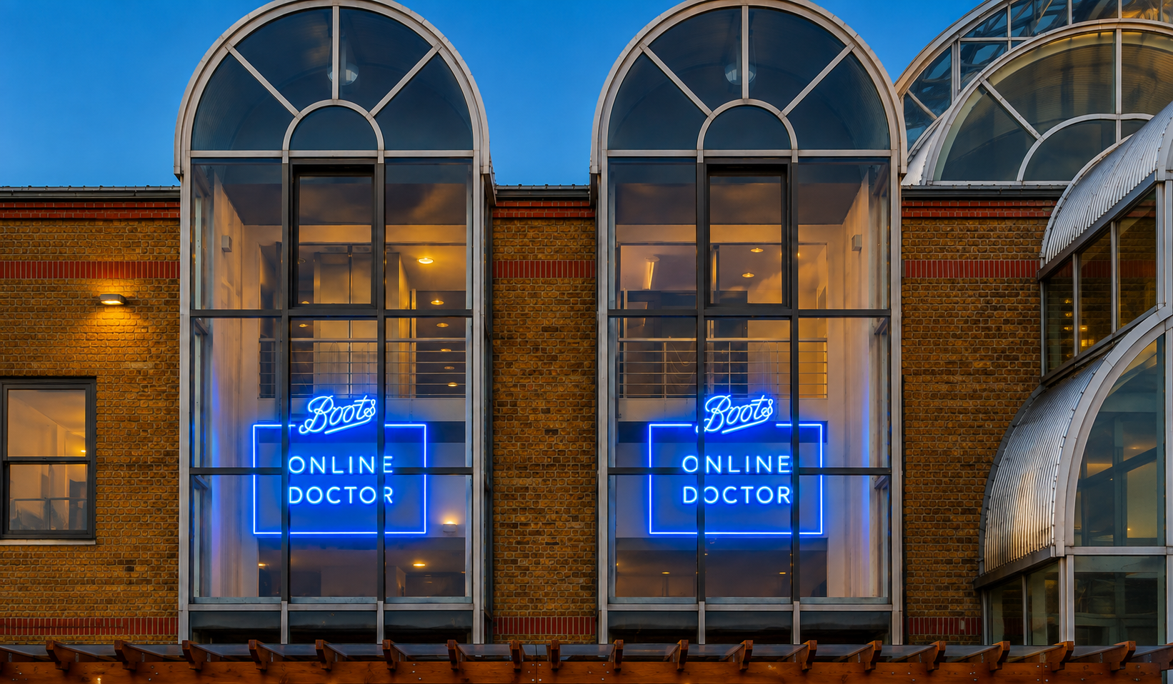 Boots Online Doctor branded neon signs displayed at New Designers in London
